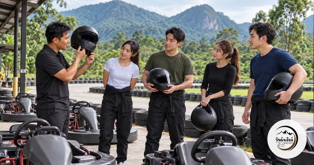 สต๊าฟอธิบายกติกาและการใส่หมวกก่อนลงสนามโกคาร์ท นครนายก